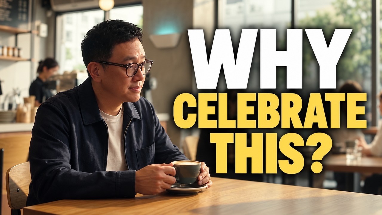 Film artwork of Derek Chew reflecting over a cup of coffee
